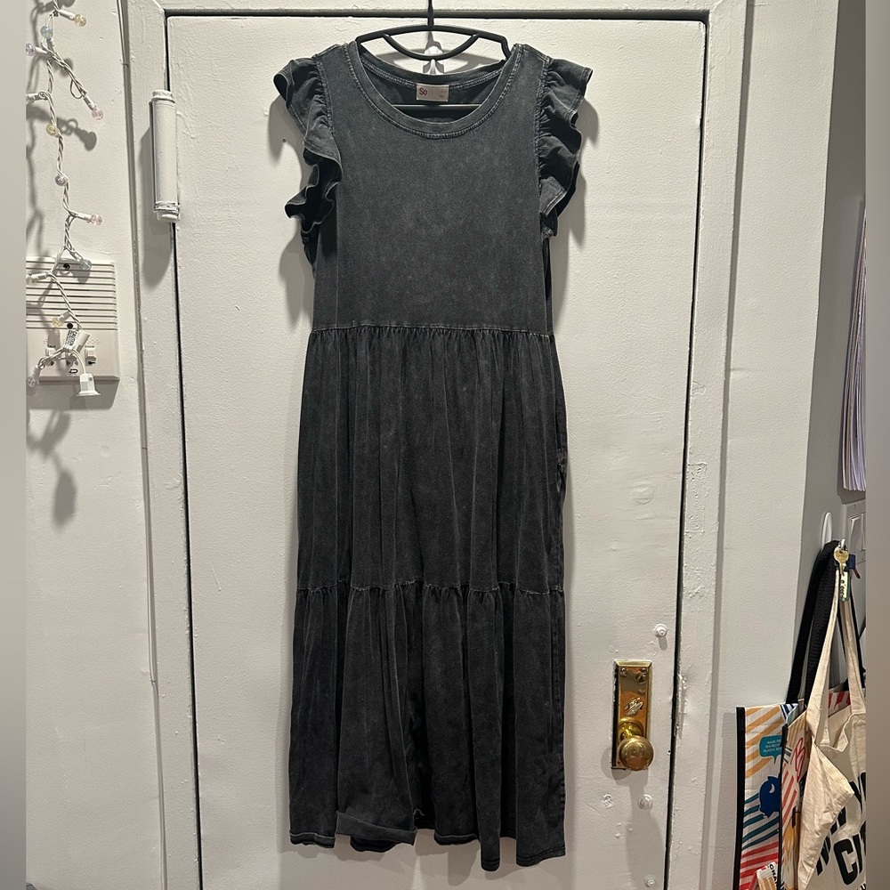 Acid Gray Tiered Midi Dress